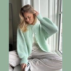 Stand Collar Solid Knit Cardigan