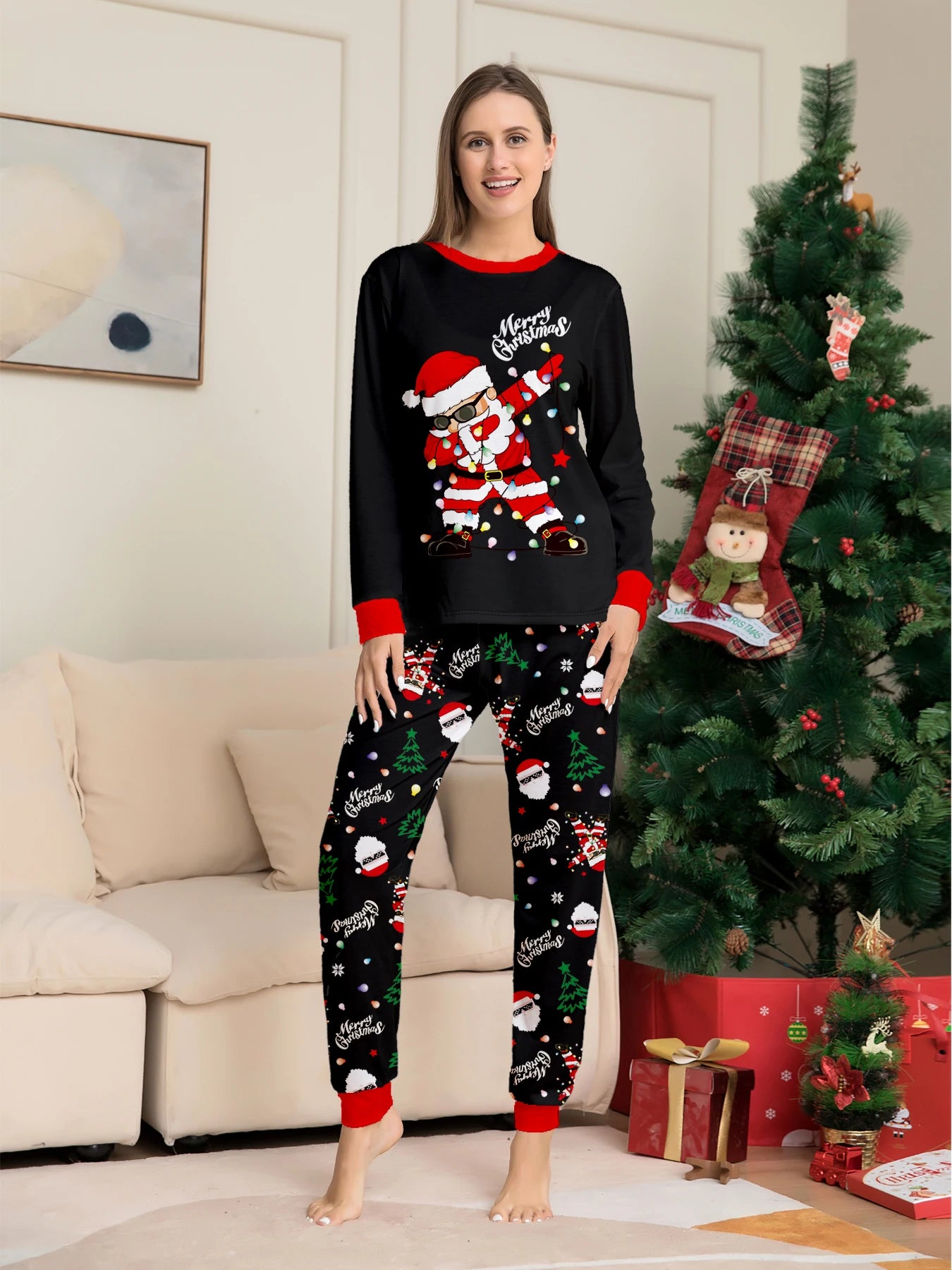 Dabbing Santa Print Pajama Set