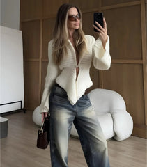 White Hollow Out Knit Cardigan