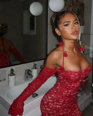 Red Lace Halter Mini Dress