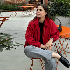 Solid Zip Stand Collar Bomber Jacket