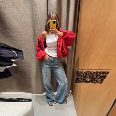 Solid Zip Stand Collar Bomber Jacket