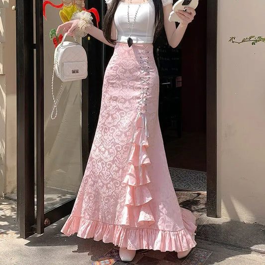 Tie Waist Gothic Print Skirt