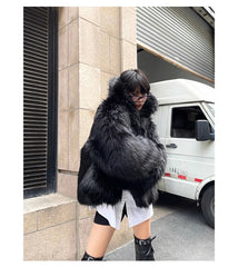 Oversized Black Faux Fur Coat