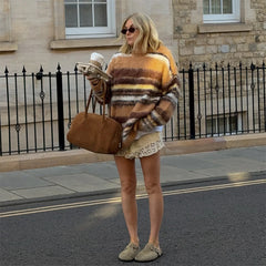 Color Block Striped Knit Sweater