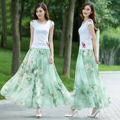 Chiffon Print A-Line Long Skirt