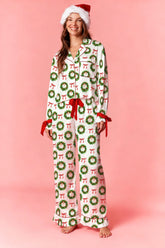 Wreath Print Christmas Pajama Set