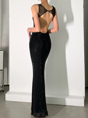 Rhinestone Backless Maxi Dress