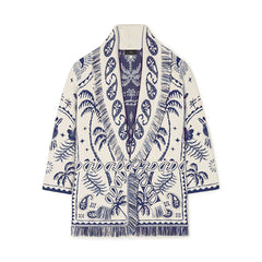 V-Neck Printed Knit Cardigan With Belt