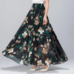 Chiffon Print A-Line Long Skirt