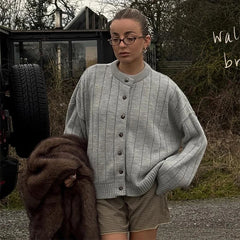 Stand Collar Solid Knit Cardigan