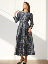 Floral Jacquard V-neck Maxi Evening Dress