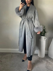 Furry Patchwork Woolen Overcoat