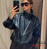 Faux Leather Stand Collar Jacket