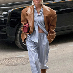 PU Leather Suit Collar Jacket