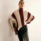 High Collar Striped Knit Sweater