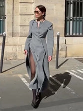 Grey Woollen O-Neck Coat