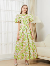 Embroidered Jacquard Puff Sleeve Princess Dress