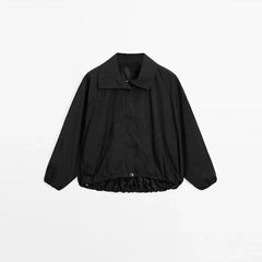 Solid Zip Stand Collar Bomber Jacket