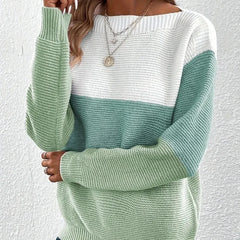 Contrast Color Round Neck Sweater
