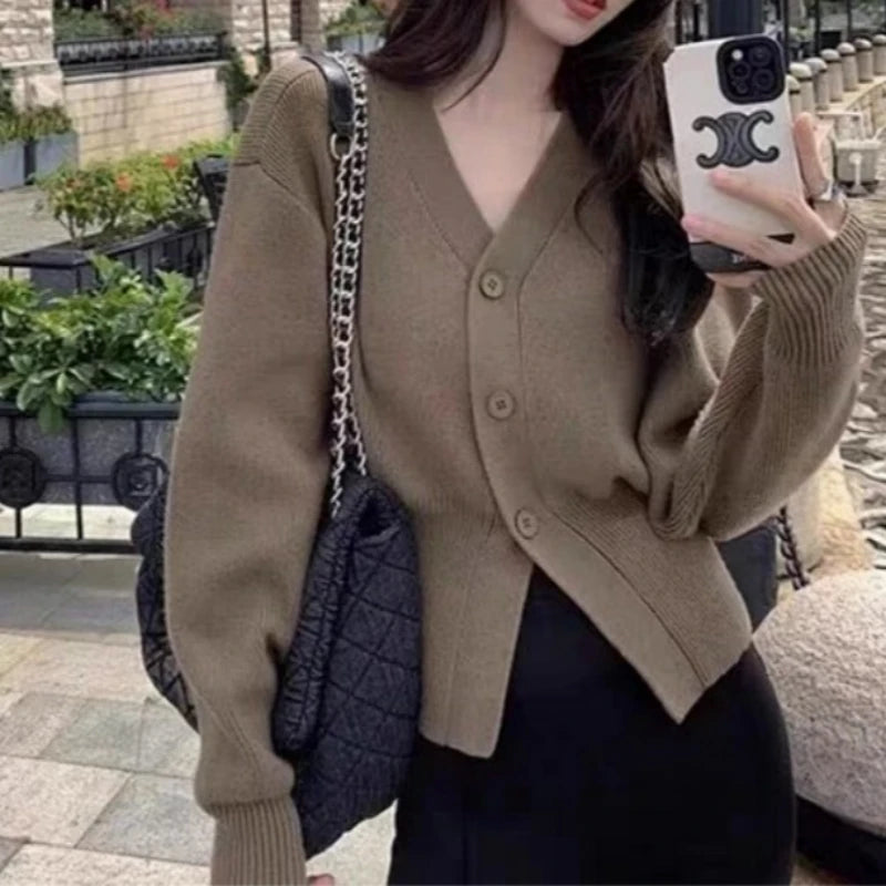 V-Neck Solid Knit Cardigan