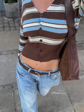 Tossy Striped V-Neck Knit Cardigan Coat