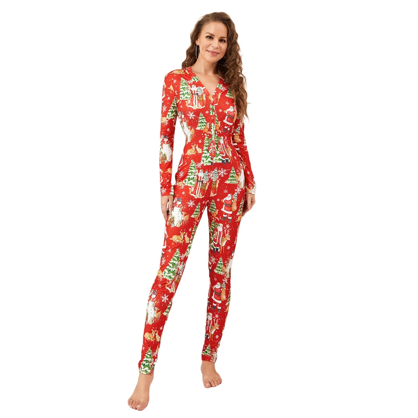 Christmas Print Long Sleeve Pajama Romper