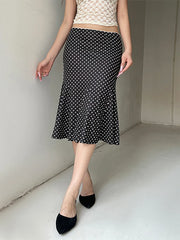 Dot Print Low Waist Midi Skirt