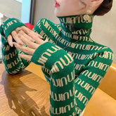 Letter Jacquard Turtleneck Sweater