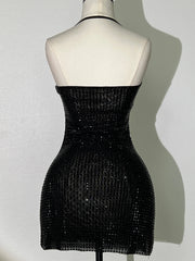 Black Rhinestone Mini Dress