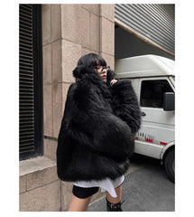 Oversized Black Faux Fur Coat