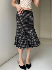 Dot Print Low Waist Midi Skirt
