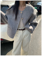 Short Woolen Round Neck Jacket