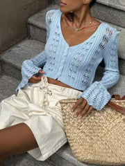 Hollow Knit V-Neck Crop Cardigan