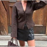 V Neck Button Knit Cardigan