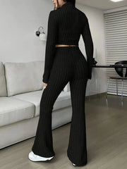 Zip Rib Knit Top and Pants Set