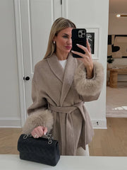 Furry Patchwork Woolen Overcoat