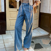 Asymmetrical High Waist Wide Leg Jeans