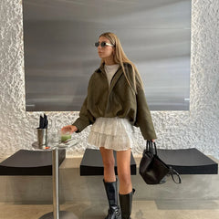 Green Suede Bomber Jacket