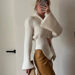 White Hollow Out Knit Cardigan
