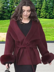 Furry Patchwork Woolen Overcoat