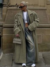 Solid Double Breasted Belted Loose Long Coat