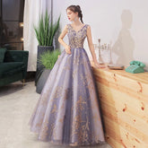 V-neck Printed Banquet Evening Gown