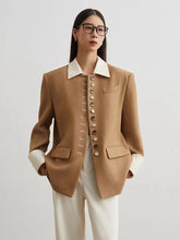 Button Down Suit Jacket with Contrast Lapel