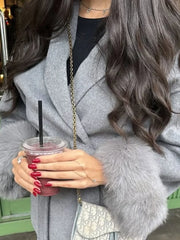 Furry Patchwork Woolen Overcoat