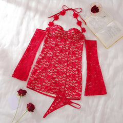 Red Lace Halter Mini Dress