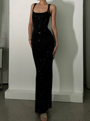 Rhinestone Backless Maxi Dress