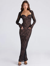 Lace Long Sleeve Square Collar Maxi Dress