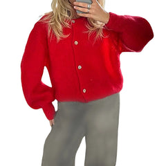 Button-Up Solid Knit Cardigan