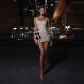Silver Sequin Mini Dress with Bow